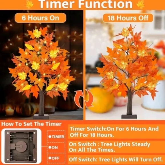 Lighted Fall Maple Tree With Timer... Set Of 2 ..  24 Inch - Picture 2 of 4